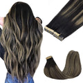 GOO GOO Tape in Hair Extensions Human Hair, 1B/19/1B Natural Black to Light Blonde, 10inch 60g 40pcs, Skin Weft Seamless Invisible, Silky Straight with Thick Ends, Remy Human Hair