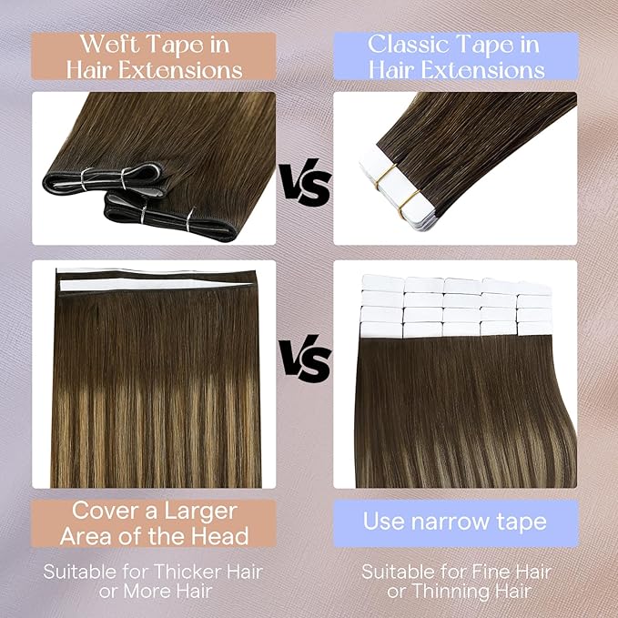 Full Shine Genius Weft Hair Extensions Human Hair 24 Inch Color 4 Medium Brown Ombre 24 Blonde And 4 Brown Long Tape Weft Tape in Extensions Real Human Hair Remy Skin Weft 20Pcs 50G for Wedding