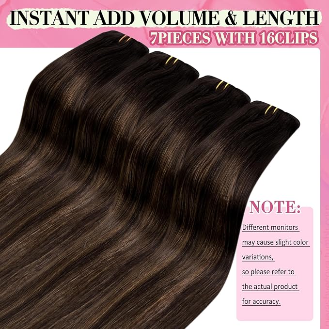 YoungSee 150G Clip in Human Hair Extension Balayage Real Hair Extensions Clip in Human Hair Dark Brown Mix Medium Brown Thick Human Hair Clip ins Extensions for Natural Look 22Inch 7Pcs