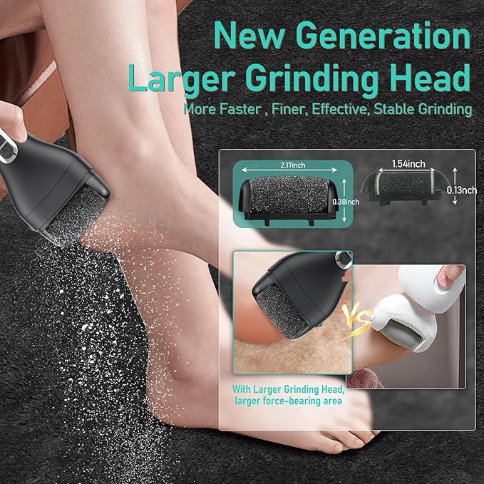 Electric Callus Remover for Feet - with Larger Grinding Head, Portable Pedicure Kit Foot File Callus Remover, Rechargeable Waterproof Foot File for Foot Care Deadskin Remover LCD Display-Black
