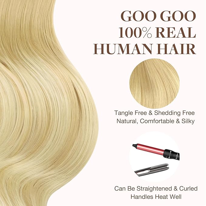 GOO GOO Tape in Hair Extensions Human Hair, 18AT60A Pearl Ash Blonde Highlights, 10inch 30g 20pcs, Skin Weft Seamless Invisible, Silky Straight with Thick Ends, Remy Human Hair
