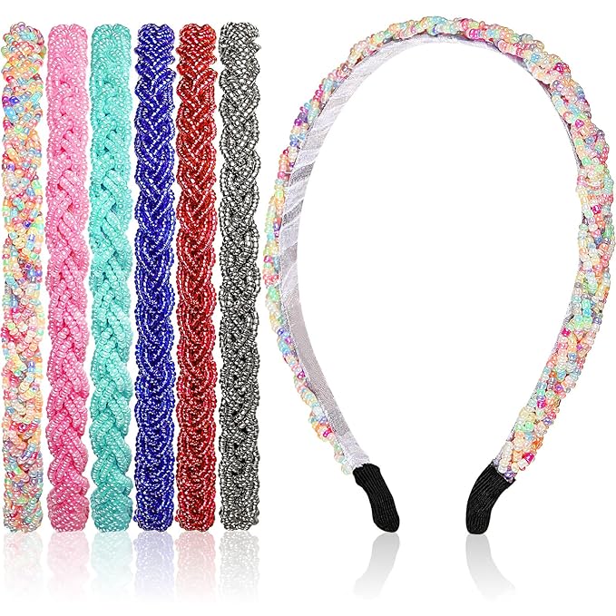 MTLEE 6 Pieces Beaded Headbands for Women Sparkly Crystal Beaded Hair Hoop Hairbands Multiple Color Hair Accessories Head Bands Christmas Gift(Vivid Colors)