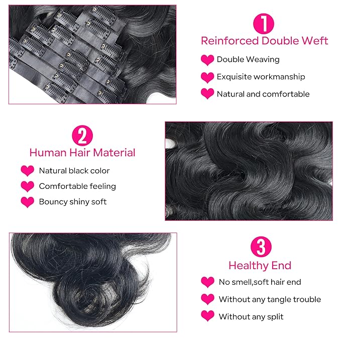 Seamless Clip in Hair Extensions Human Hair Body Wave Human Hair Clip ins for Black Women 8Pcs Invisible Skin Weft 18Clips 120g 16inch Natural Black