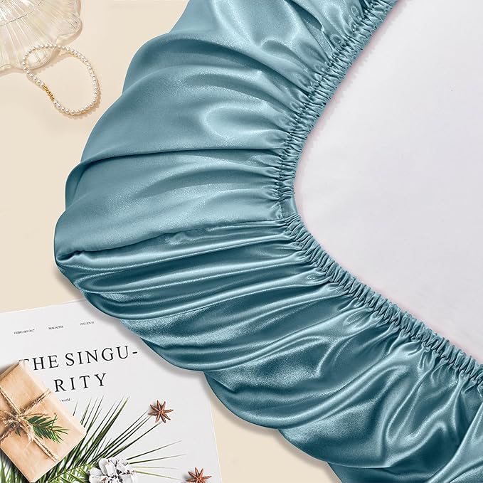 Manyshofu Satin Pillowcases for Hair Protection - 1Pcs Blue Pillow Cases, Elastic Band Standard & Queen Satin Pillowcases Luxury Silky Pillow Cases Travel Pillow Covers