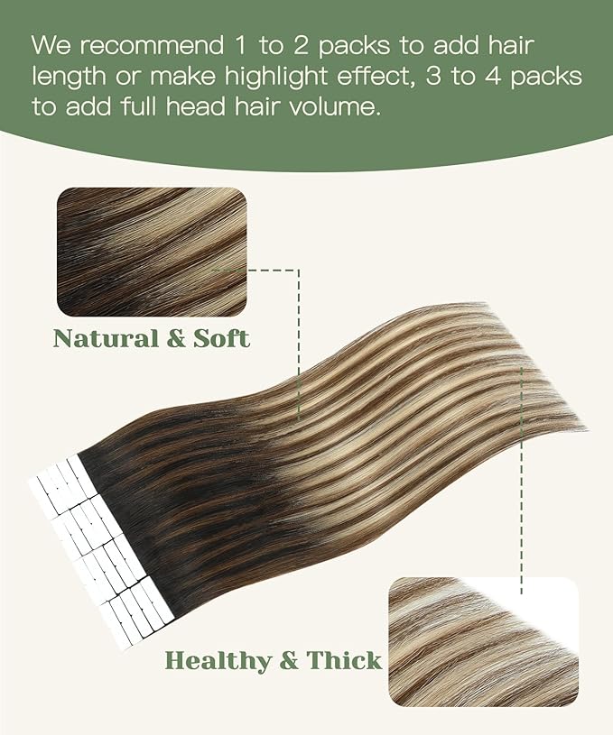 SURNEL Injected Tape in Extensions Human Hair 18 Inch Natural Black to Medium Brown and Caramel Blonde Invisible Tape in Extensions 20 Pcs40g(#1B427,18)