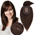 Hair Toppers for Women Real Human Hair With Bangs, 13 * 15 cm Larger Silk Base 150% Density Clip In Topper Hairpieces, Wiglet Top Pieces Add Volume -14 Inch 02 Dark Brown