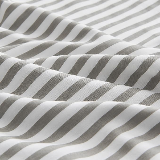JELLYMONI 100% Natural Cotton Striped Pillowcases Set, 2 Pack White and Grey Vertical Stripes Pattern Printed Pillow Covers with Envelope Closure(Pillows are not Included)-King(20"×40")