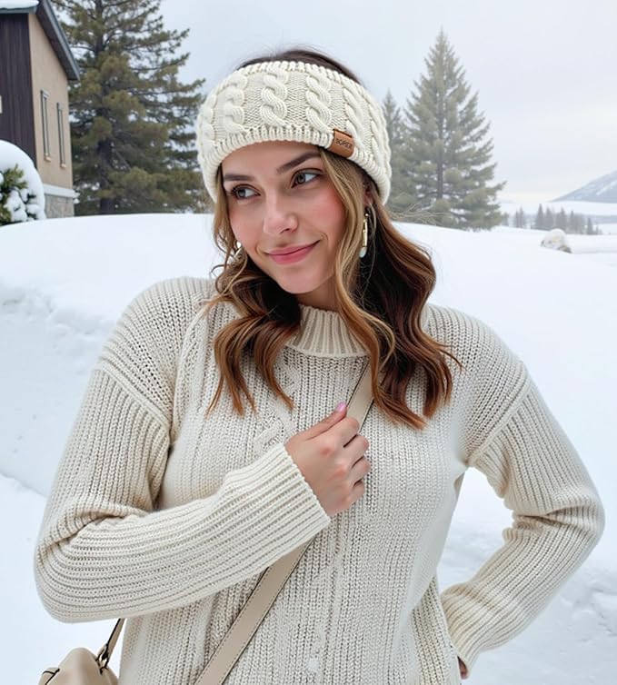 Sofier Winter Headbands for Women Knit Ear Warmers Soft Fuzzy Fleece Lined Cold Weather Ear Muffs Christmas Stocking Stuffers Gifts