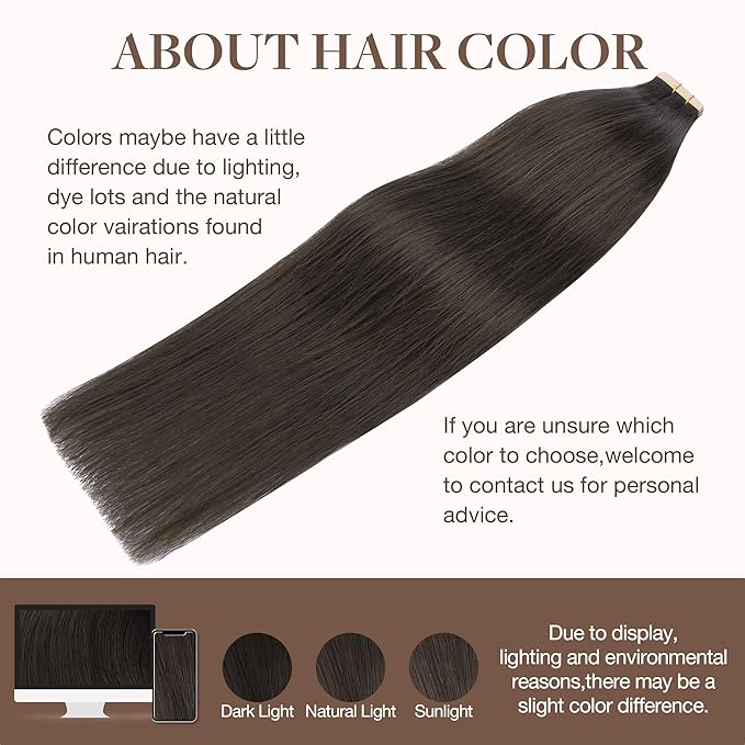 GOO GOO Tape in Hair Extensions Human Hair, 2A Light Brown, 18inch 50g 20pcs, Skin Weft Seamless Invisible, Silky Straight with Thick Ends, Remy Human Hair