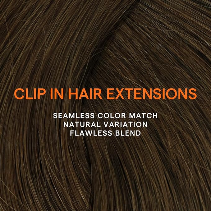 Full Shine Clip in Hair Extensions Brown Human Hair Extensions Clip ins Medium Brown Straight Brazilian Hair Extension for Thin Hair 20 Inch 7 Pcs 120 G