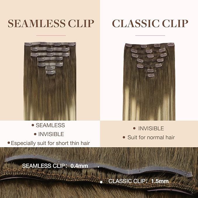 GOO GOO Clip in Hair Extensions Real Human Hair, Remy Human Hair Extensions Clip ins for Women, Natural Human Hair, 22inch 150g 7Pcs, 3/8/613 Balayage Walnut Brown to Ash Brown and Bleach Blonde