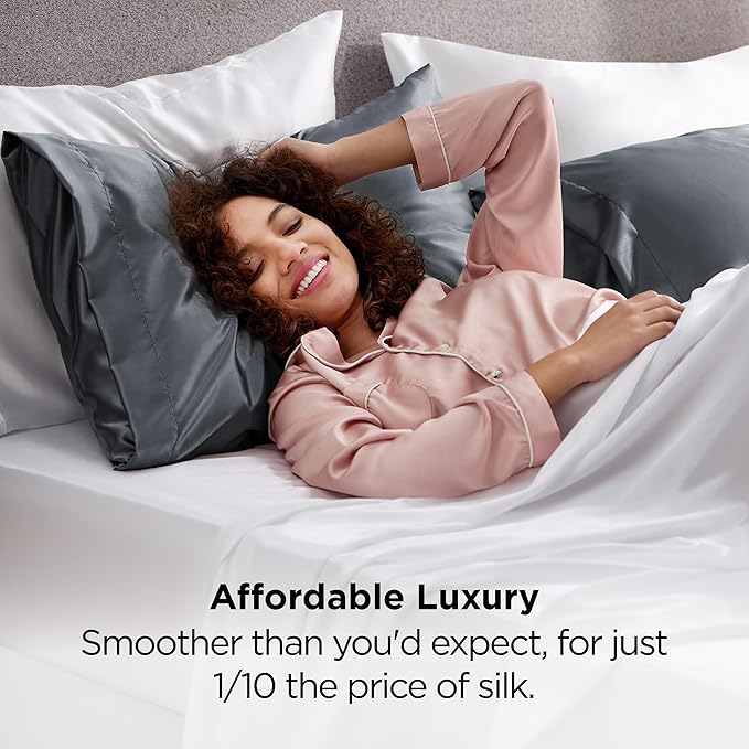 Bedsure King Size Satin Pillowcase Set of 2 - Space Grey Silky Pillow Cases for Hair and Skin with Envelope Closure, Similar to Silk Pillow Cases, Gifts for Women Men, 20x36 Inches, 2pcs