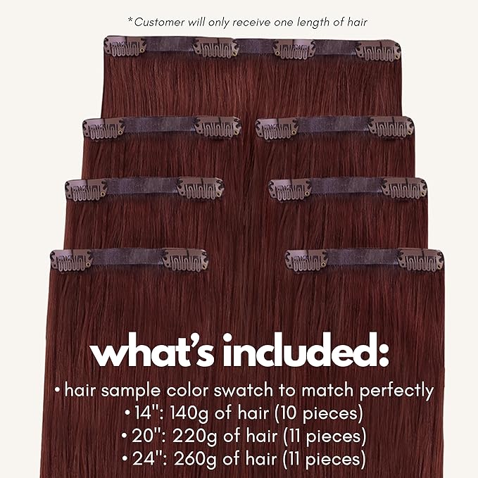 Irresistible Me Real Human Hair Extensions Clip Ins – 100% Human Hair Clip In Extensions for Length & Volume – Invisible Extension – Heat Resistant & Dyeable – Auburn, 14 Inches