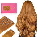 WENNALIFE Clip in Hair Extensions Real Human Hair, 22 Inch 150g 9pcs Human Hair Extensions Clip In, Auburn Ginger Hair Extensions Clip In Real Hair Coloured Remy Human Hair Extensions