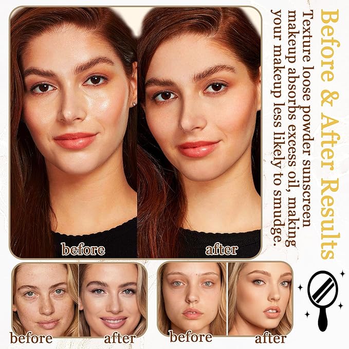 Lightweight Setting Powder,Waterproof Oil Control Translucent Face Powder,Smooth Long Lasting Matte Finish Loose Powder with Face Makeup Brush & Powder Puff（Natural Color）