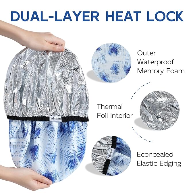 Years calm Shower Cap for Men, Waterproof & Heat-Retaining Hair Treatment Cap – Reusable Men’s Shower Cap with Foil Lining, Elastic Band, for Steam Care, Hair Mask & Oil Conditioning