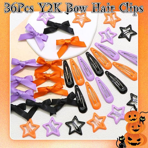 36Pcs Orange Mini Bow Hair Clips Y2K Star Metal Hair Barrettes Christmas Non Slip Water Drop Hair Clips Small Ribbon Hair Bows Cute Snap Bowknot Hair Claw Clips Accessories for Women Girls
