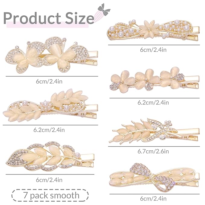 7 Pcs Gold Hair Clips for Women - Vintage Opal & Pearl Hair Barrettes with Rhinestone, Elegant Flower Butterfly Duckbill Alligator Clips, Bridal Wedding Hair Accessories for Thick Thin Hair Styling