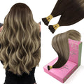 YoungSee I Tip Hair Extensions Balayage Itip Hair Extensions Human Hair Balayage Brown with Blonde I Tips Human Hair Extension 18 Inch Invisible I-Tip Hair Ombre for Adding Hair Volume 50g 60s