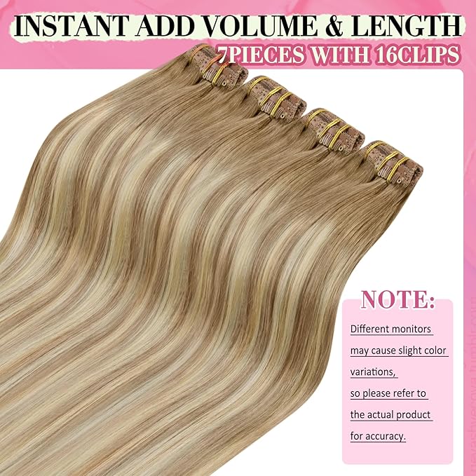 YoungSee 135g Clip in Hair Extensions Real Human Hair Balayage Clip in Hair Extensions Golden Brown and Platinum Blonde Clip ins Human Hair Extension Straight Remy Hair 18inch