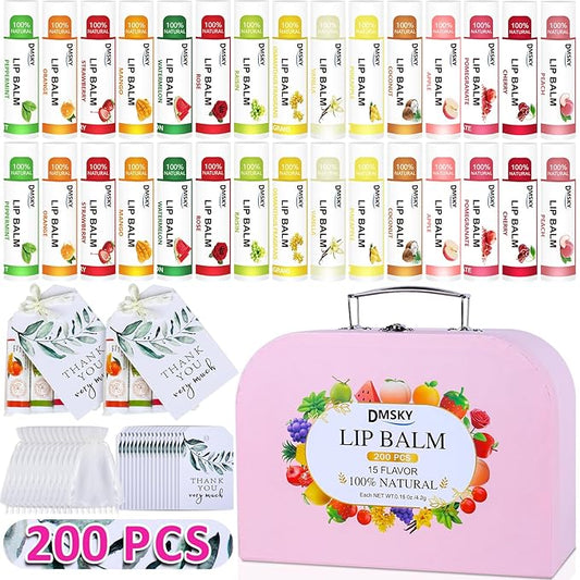 DMSKY 200 Pack Lip Balm, Natural Lip Balm Bulk with Vitamin E and Coconut Oil, Moisturizing Soothing Chapped Lips, Gifts for Women Stocking Stuffers Party Favors