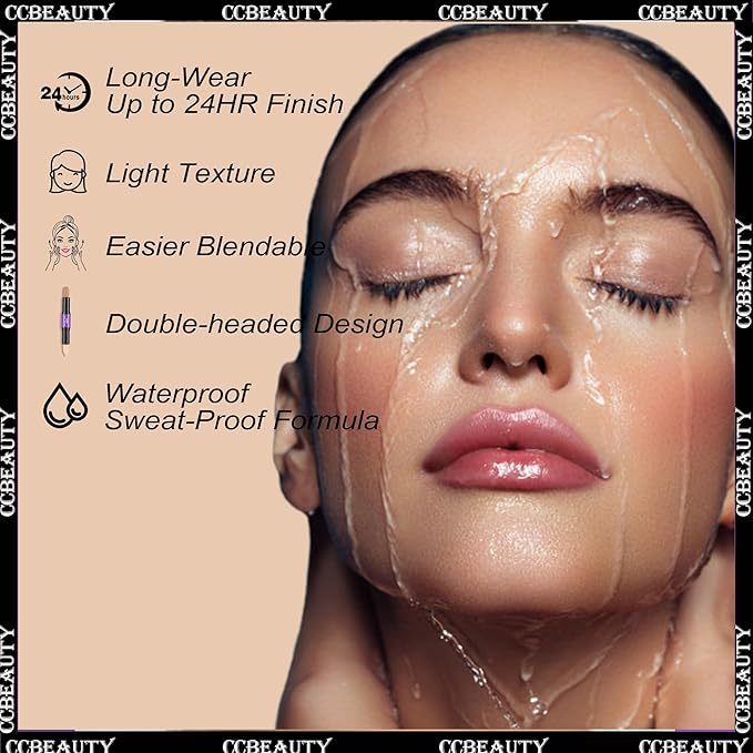 CCbeauty 2pcs 2-IN-1 Matte Contour Highlighter Stick with Blush,Cream Dual-End Highlight Bronzer Concealer & Blusher for Cheeks & Lip, Long Lasting Contouring for Face Shaping Makeup, Medium-Tan