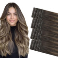 COOKAYU Invisible Tape in Hair Extensions Human Hair, Seamless Tape in Extensions Human Hair Injected Invisi Edge Extensions Dark Brown to Dirty Blonde 22Inch 50g 20pcs/pack
