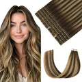 Pinkpearl Invisible Tape in Hair Extensions Human Hair, 20pcs 22inch 60g #4/27/4 Balayage Chocolate Brown to Caramel Blonde Injection Tape in Extensions Real Remy Seamless Human Hair Injected