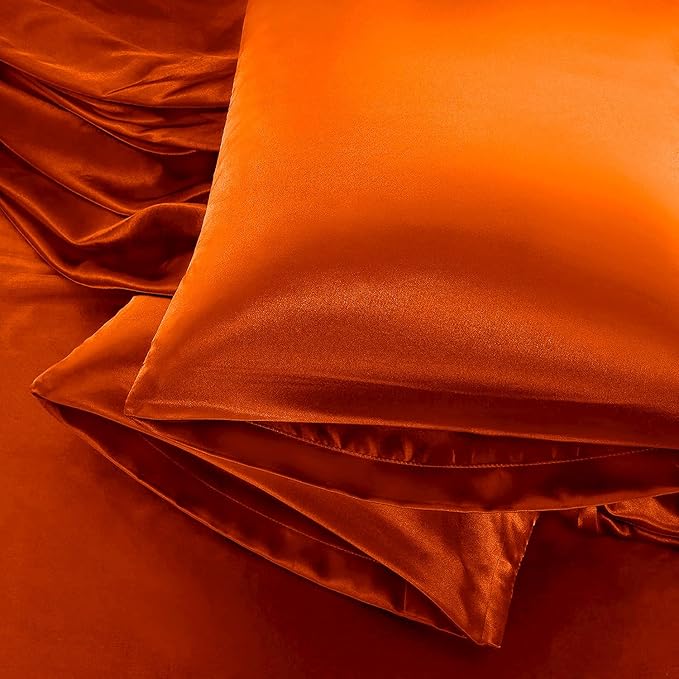 Aormenzy Satin Pillow Cases for Women King Size Set of 2, Burnt Orange Satin Pillowcase for Hair with Envelope Closure Silky Pillow Covers Wrinkle, Fade Resistant (20x40 Inches)