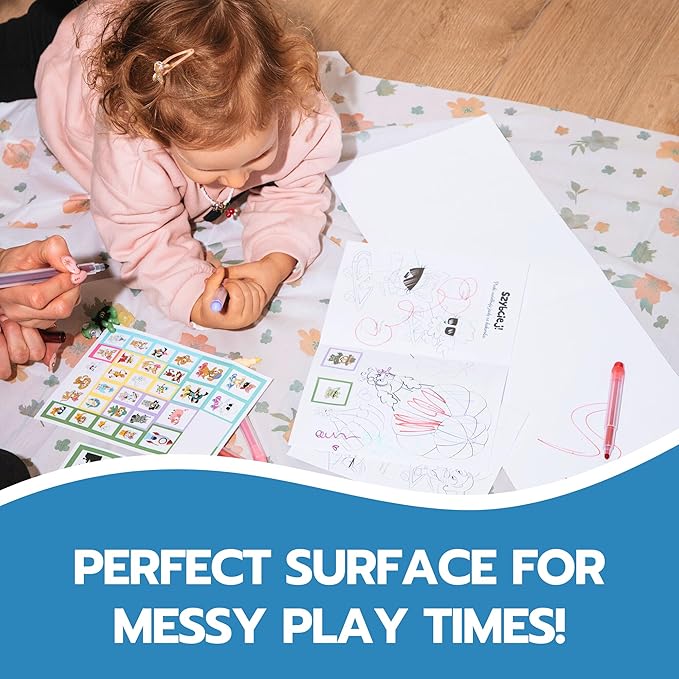 30 Pack Disposable Splat Mats by Eli with Love - Extra Large 49"x49" 100% Waterproof Baby Splat Mat for Under High Chair - Plastic Mat Liner for Floor - Protect from Spills (Moon & Stars, 30 Pack)