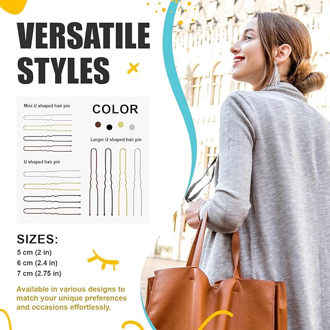 HOYOLS U Shaped Hair Bobby Pins Assorted Size, Secure Hold Metal Bun Clips Crimped Design with Ball Tips for Women Girls Updo Thin Thick Hair, 150 Count (Black)