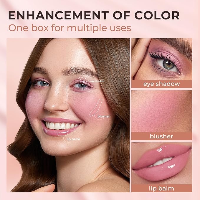 Jolilab Blush Makeup Color Changing Blush Palette Cream Blush Powder Palette Long-Lasting Hydrating Pigment High Impact Buildable Color Lightweight Smooth Finish for Eyes Cheeks(1, pink, 1)