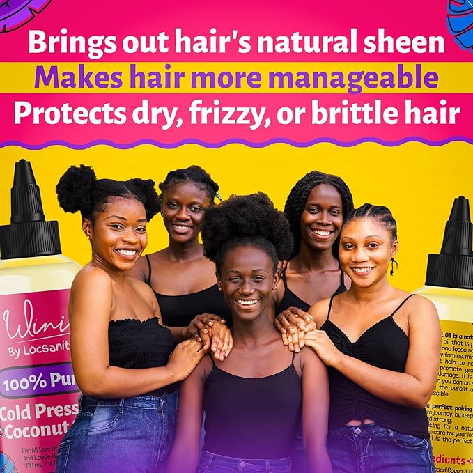 Locsanity Wini Pure 100% Cold Pressed Coconut Oil For Hair and Skin, 4 Fl Oz