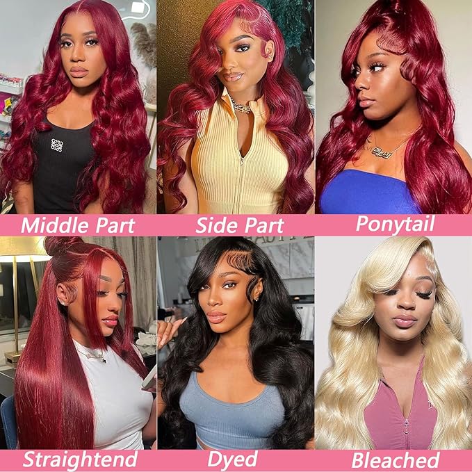 99J Burgundy Wig Human Hair 13x4 Body Wave Lace Front Wigs Human Hair 180 Density Pre Plucked Glueless Wine Red Colored Lace Front Wig for Women 22inch