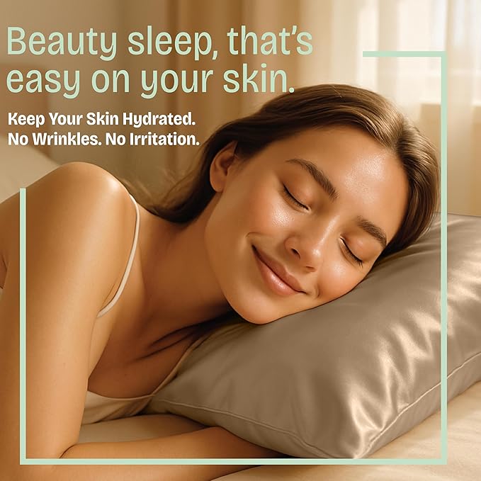 BLISSFORD Satin Pillowcase with Zipper, for Hair and Skin Care, Feels Soft and Cool Like a Silk Pillowcase, Beige Satin Pillow Cases 2 Pack, Slik Pillow Cover, Queen Size, Set of 2