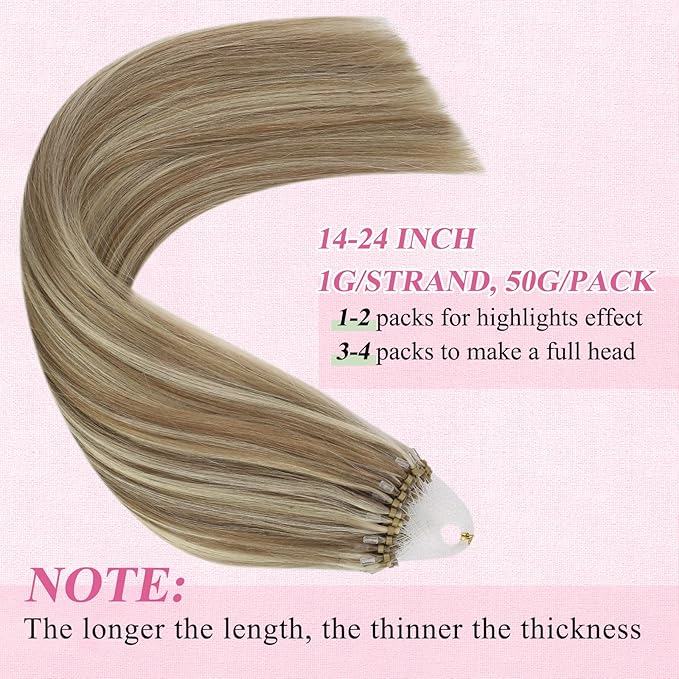 YoungSee Blonde Micro Bead Hair Extensions Human Hair Light Brown Highlight Golden Blonde Micro Loop Hair Extensions Real Human Hair Highlighted Microlink Human Hair Extension 1g/s 50g 16 inch