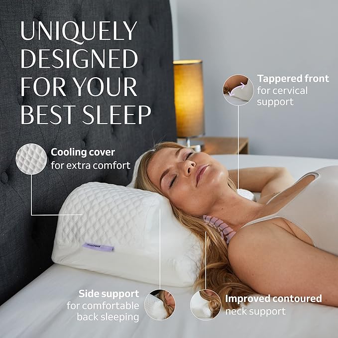 YourFacePillow- Back Sleeper Beauty Pillow, Cervical Neck Pillow, Patented Contour Memory Foam Pillow, Ergonomic Neck, Back and Shoulder Support. Back Sleeping Reduces Pressure on Skin - Cooling