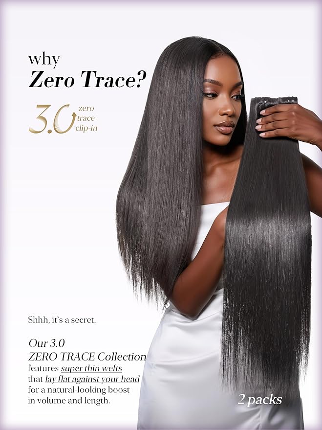 LUVME 0.59mm Zero Trace Invisible Clip in Hair Extensions, Silky Straight 7 Pcs 100g 20 Inch, 100% Real Human Hair Clip Ins, Seven Piece Set for Even Coverage and Natural Silky Style All Day