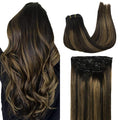 GOO GOO Clip in Hair Extensions Real Human Hair, Remy Human Hair Extensions Clip ins for Women, Natural Human Hair, 26inch 180g 7Pcs, #1B/6/1B Balayage Natural Black to Chestnut Brown