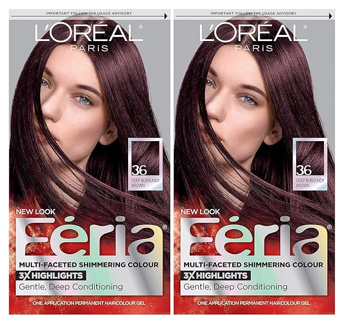 L'Oreal Paris Feria Multi-Faceted Shimmering Permanent Hair Color, Chocolate Cherry, Hair Dye Kit, Pack of 2