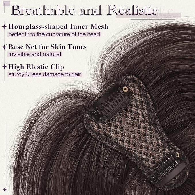 RUWISS Hair Toppers for Women Real Human Hair Lightweight Dark Brown Clip in Hair Piece for Thinning Hair Fluffy Straight Hair Topper without Bangs