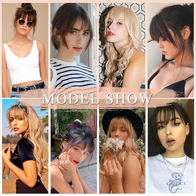 NAYOO Bangs Hair Clip in Bangs 100% Real Human Hair Extensions Natural Black Wispy Bangs Clip on Air Bangs for Women Fringe with Temples Hairpieces Curved Bangs for Daily Wear