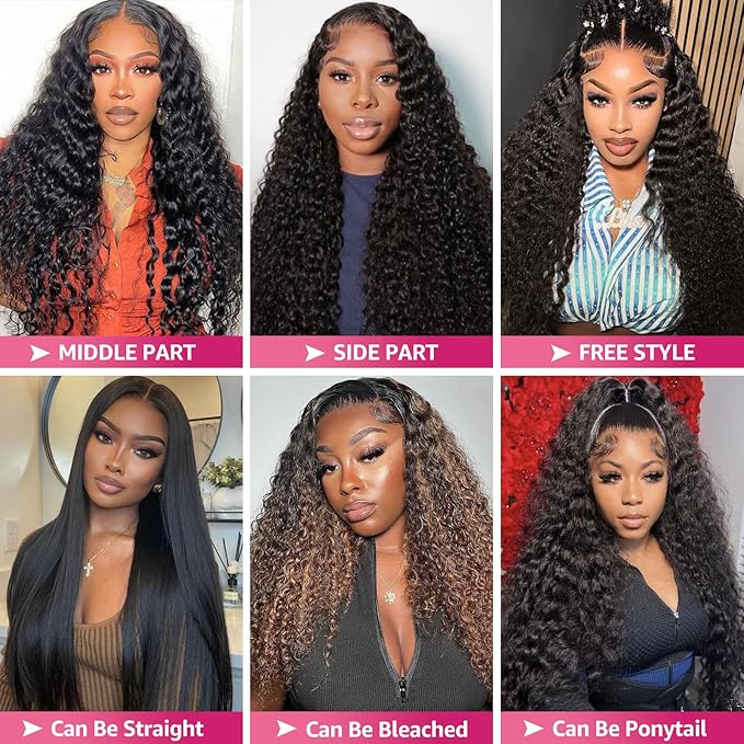 13x6 Lace Front Wigs Human Hair 200 Density Deep Wave HD Lace Front Wigs Human Hair Curly Glueless Wigs Human Hair Pre Plucked 13x6 HD Frontal Lace Front Wigs for Women (24 Inch)