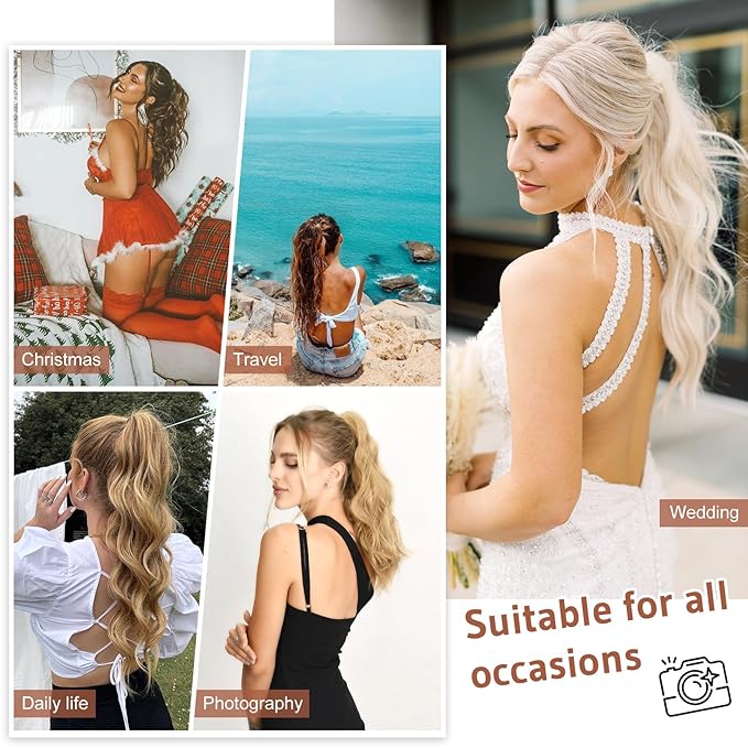 FLUFYMOOZ Ponytail Extension, 18 Inch Claw Clip Ponytail Extension, Wavy Curly Claw Clip in Ponytail Hair Extensions, Natural Fake Ponytail Synthetic Hairpiece for Women (Copper Red)