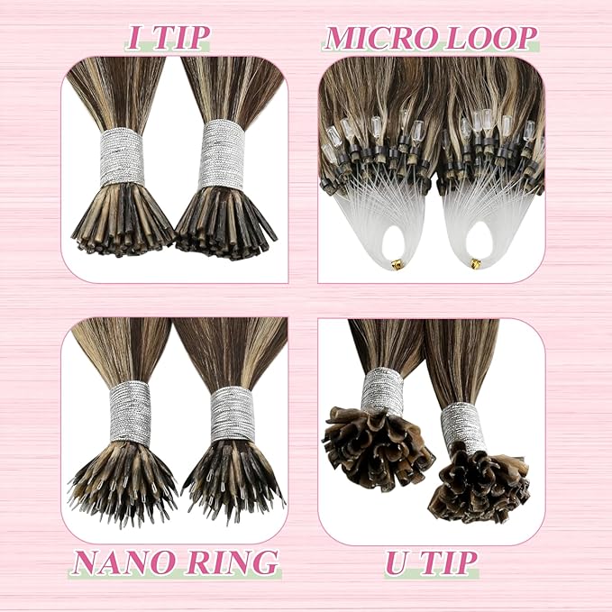 YoungSee Utip Hair Extensions Human Hair Highlight U Tip Hair Extensions Human Hair Brown with Blonde Ktip Hair Extension Real Hair Brown U-Tips Hair Extension 18In 1G/S 50G