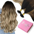 YoungSee U Tip Hair Extensions Brown Balayage Utip Hair Extensions Human Hair Brown Ombre Blonde Utip Human Hair Extension 16In U-Tips Hair Extension Soft Keratin Human Hair 50s/50g for Adding Volume