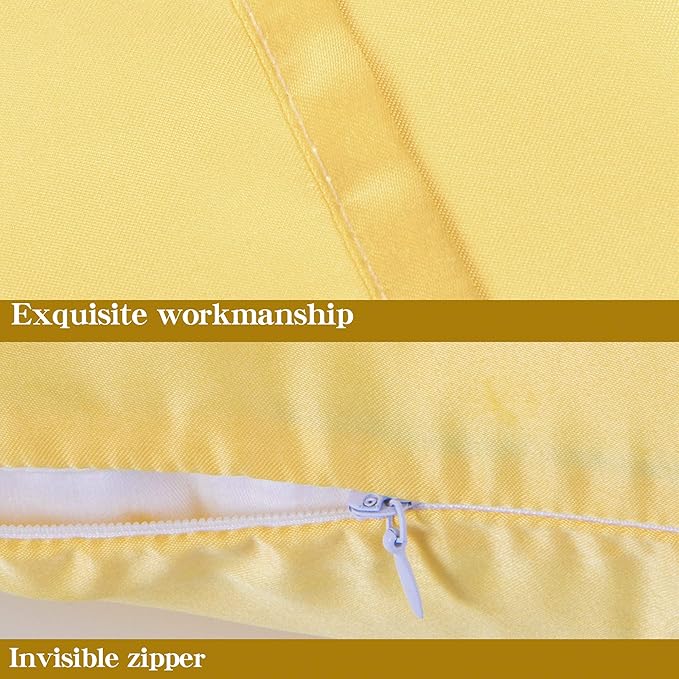 NTBAY Zippered Satin Pillow Cases for Hair and Skin, Luxury King Hidden Zipper Pillowcases Set of 2, 20x36 Inches, Yellow