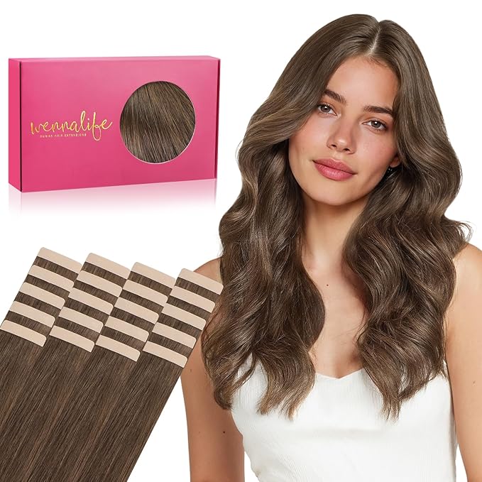 Wennalife Tape in Hair Extensions Human Hair, 20pcs 50g 20 inch 5D Remy Hair Extensions for Women Tape Ins Straight Extensiones De Cabello Humano Skin Weft