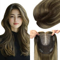 Hair Toppers for Women Real Human Hair 6x7 inch Larger Silk Base 150 Density 55 grams 12inch Balayage Color Chocolate Brown To Caramel Blonde Hair Pieces Add Volume（#4274 12inch）
