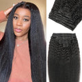 Natural Black Clip in Human Hair Extensions for Black Women 8Pcs 120g Seamless Kinky Straight Clip Ins 18Clips Double Weft Human Hair Clip on Hair Extensions (1B 22 Inch)